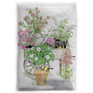 Pink Flowers Wheelbarrow Bagged Towel